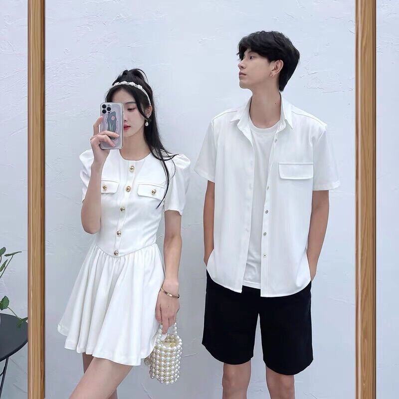 Set đồ đôi sơmi nam váy nữ dự tiệc, chụp ảnh cưới