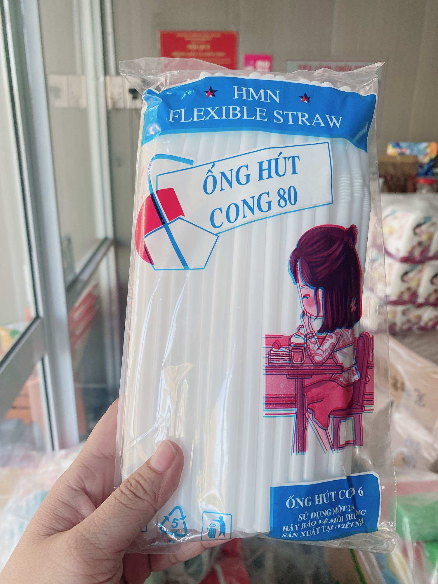 Ống hút fi 18 dài 21cm cong xoắn 2 bịch