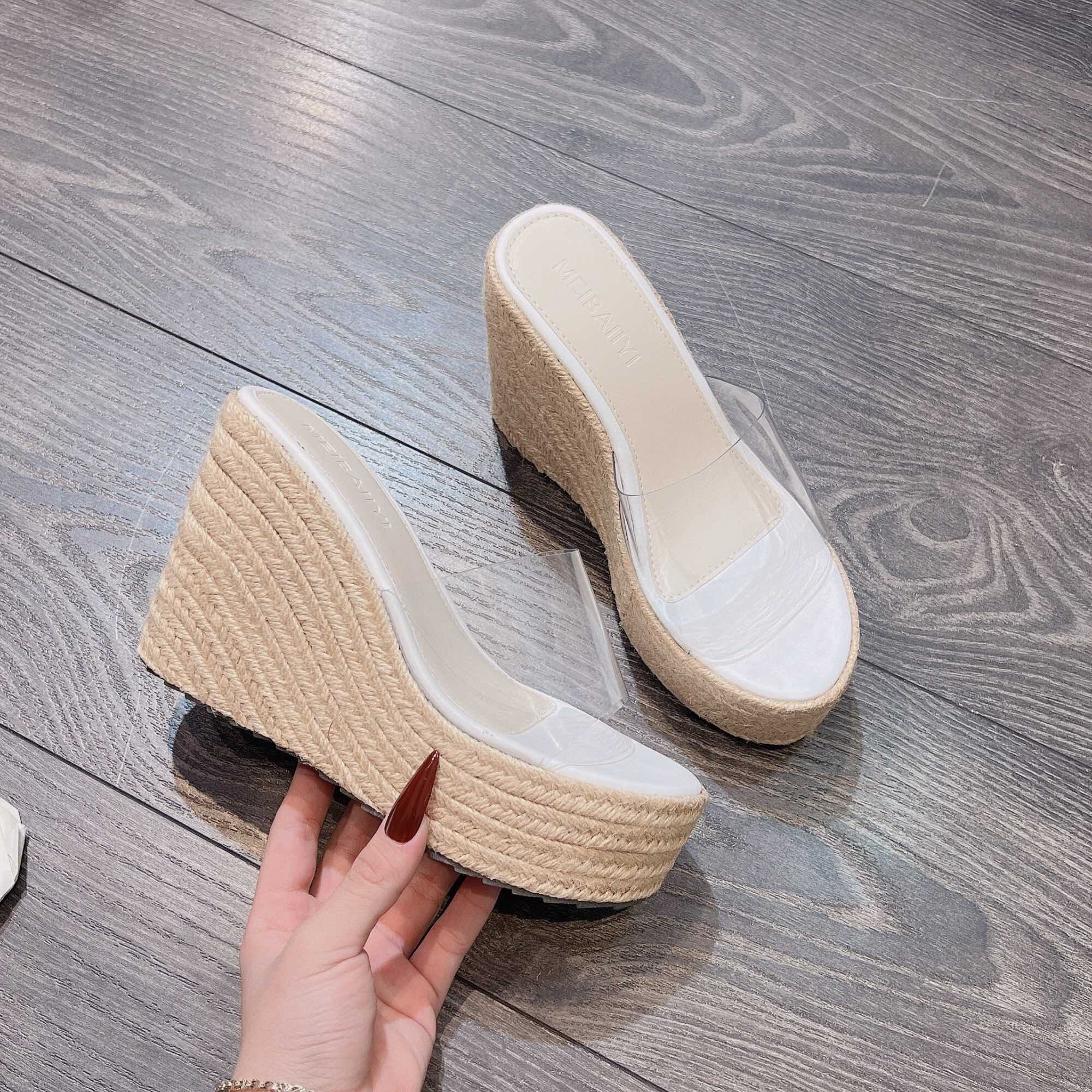 Dép xuồng mica cao 9p đế bọc kiểu mới