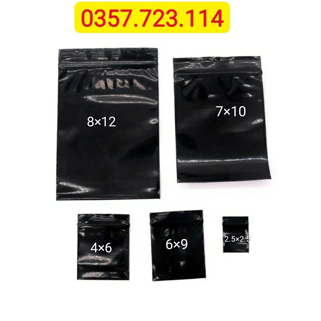 Gói 100 c túi zip 2 mặt đen chọn size