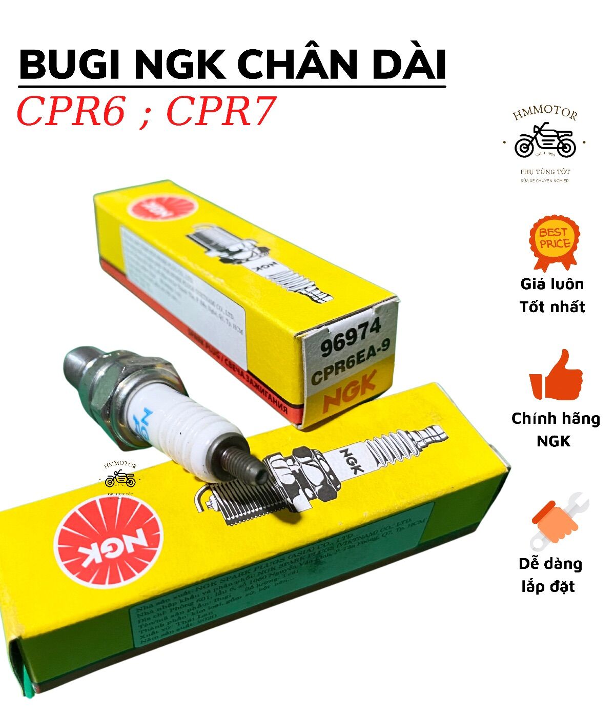 Bugi chân dài ngk cpr6, cpr7