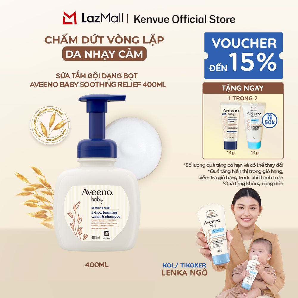 Sữa tắm gội dạng bọt làm dịu da nhạy cảm khô ngứa Aveeno Baby Soothing Relief 400ml