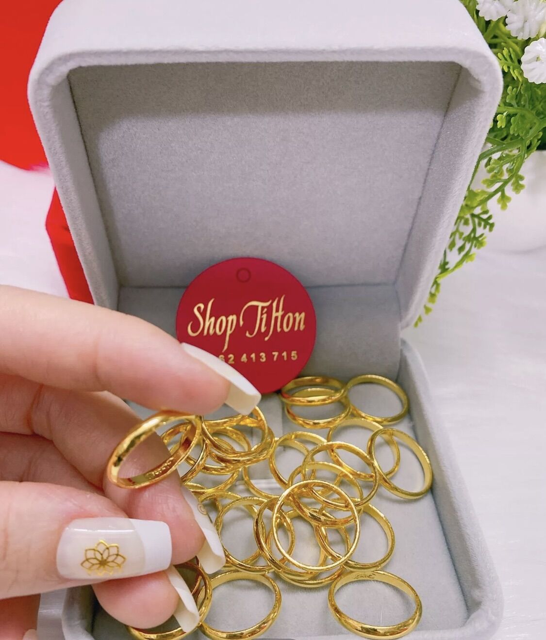 Nhẫn trơn loại 5 phân mạ vàng 24k khắc số 9999