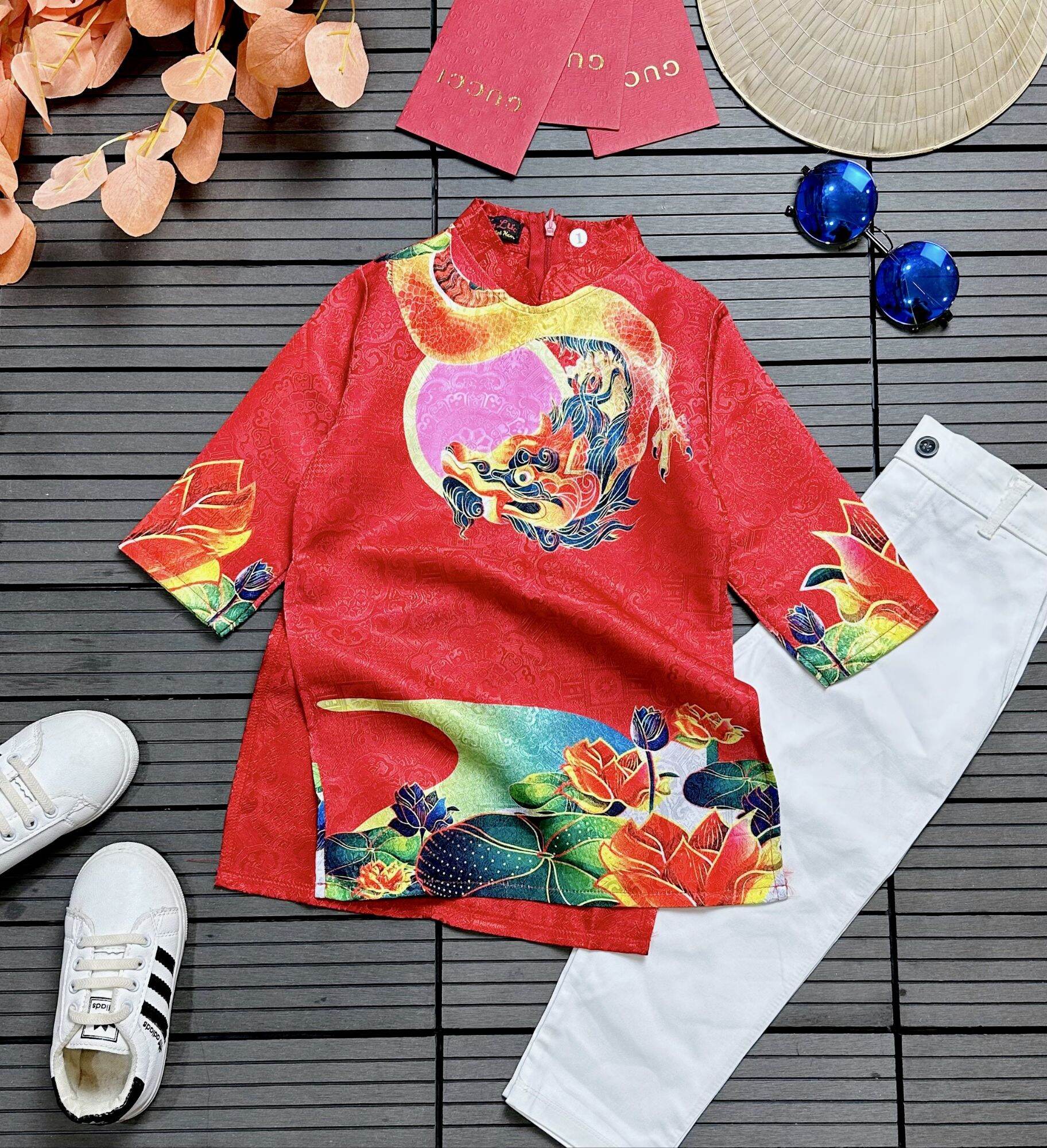 áo dài cách tân rồng hoa sen
