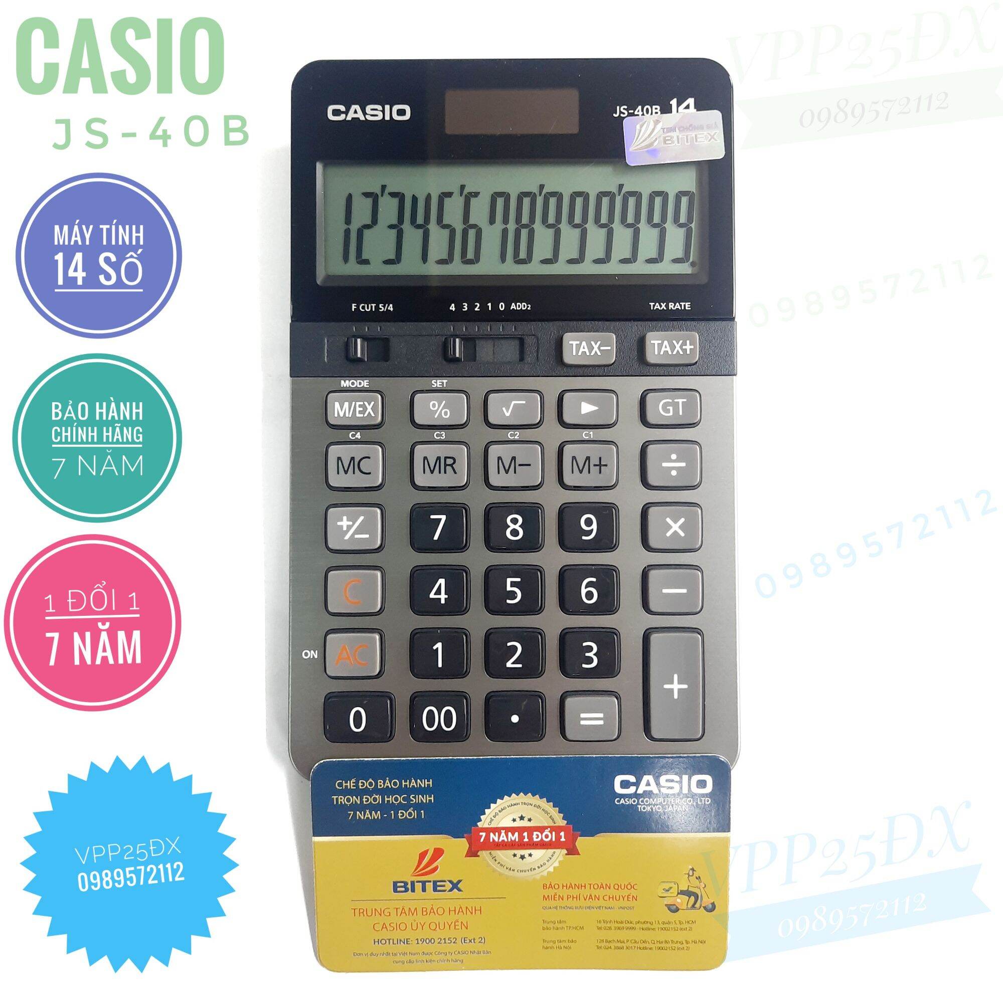 Máy tính 14 số casio JS-40B Chính hãng (Bảo hành 7 năm)