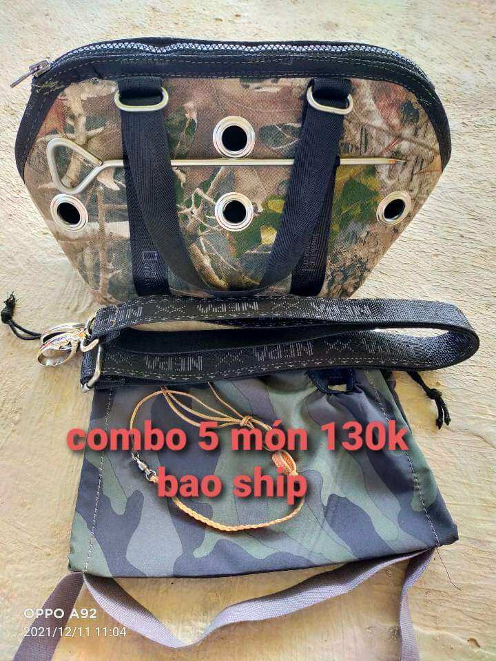 Combo 5 món 1 túi gà mồi 1 cọc 1 xích 1 dây đeo 1 túi bổi