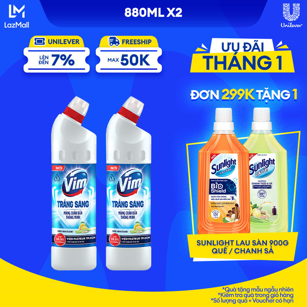 Combo 2 Gel Tẩy Bồn Cầu Vim Trắng Sáng Hương Chanh Sả Dịu Mát 870ml