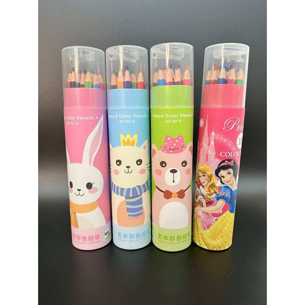 Bút chì màu lon 12/18/24 màu có sẵn gọt chuốt