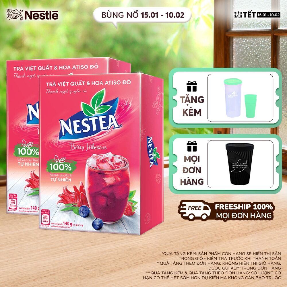 [ƯU ĐÃI THÁNG 2] Combo 2 Hộp Trà Việt Quất và Hoa Atiso Đỏ NESTEA 10 gói x 1 g