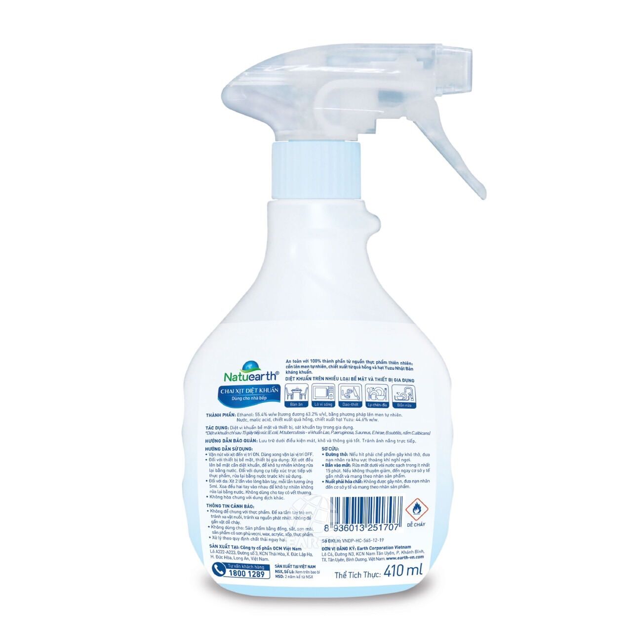 Cồn xịt diệt khuẩn ức chế SARS-CoV2 Natuearth 410ml (Mẫu cũ)