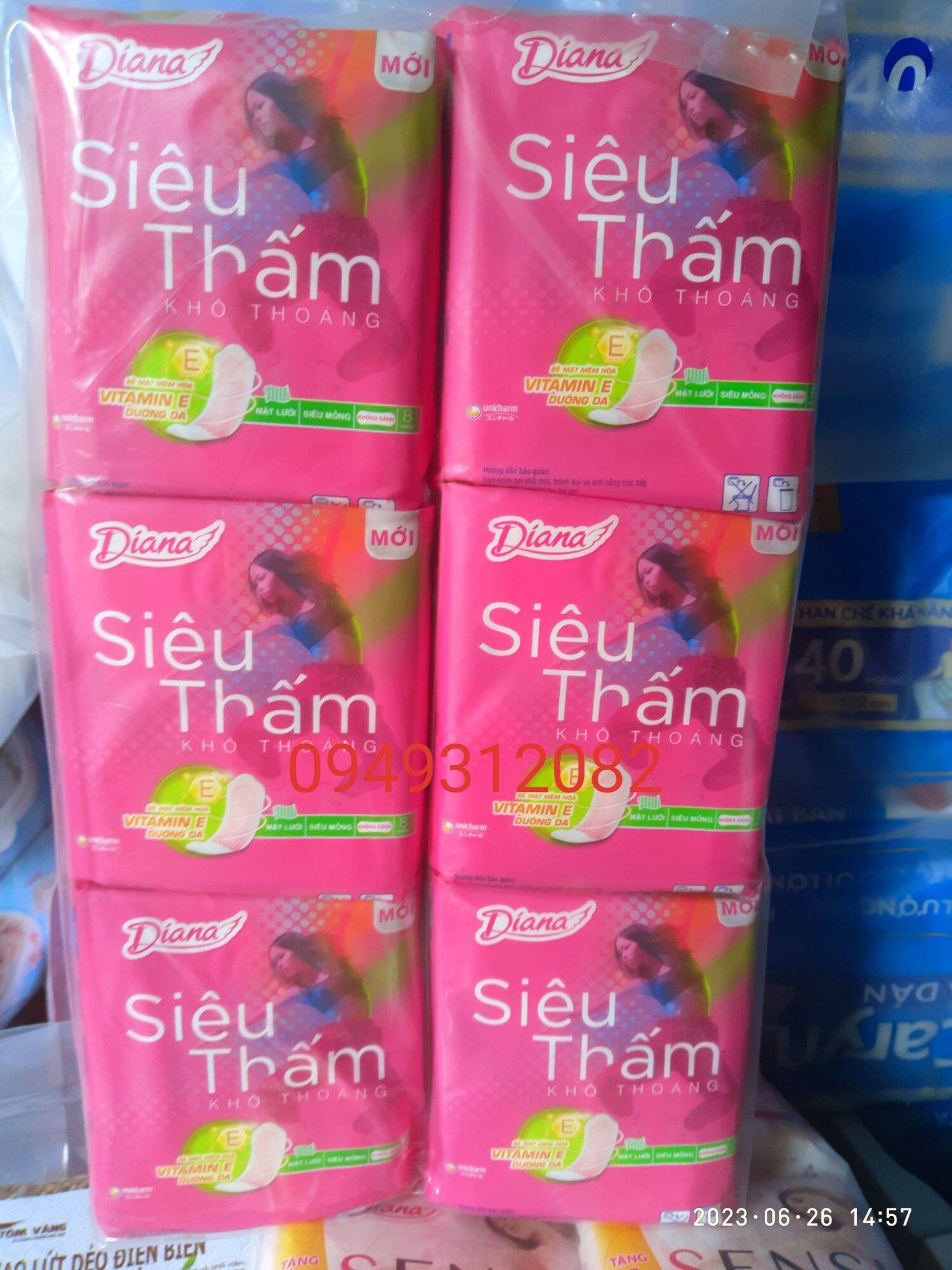 Combo 6 gói BVS Diana ST siêu mỏng không cánh chứa vitamin E dưỡng da