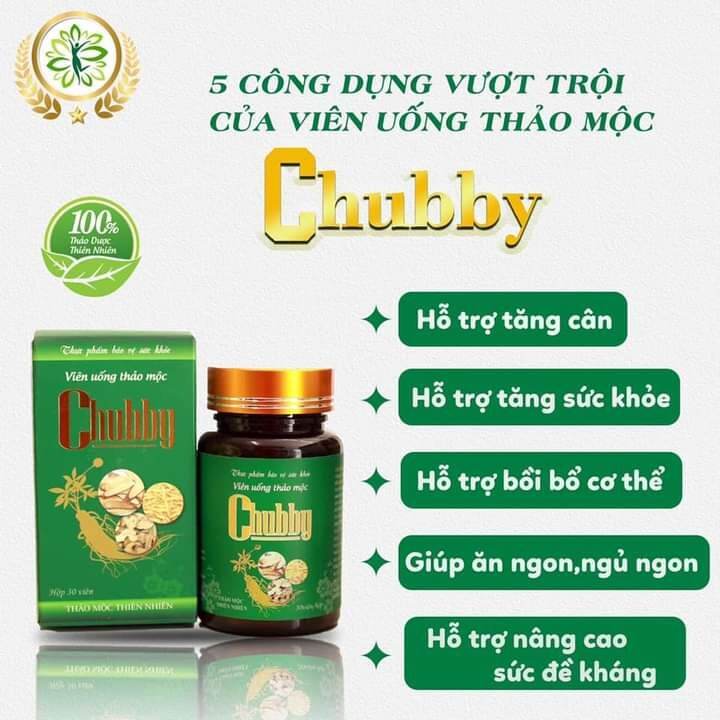 Viên uống thảo mộc tăng cân chubby giúp ăn ngon,ngủ tốt cho cơ thể trần đầy sức sống,tăng cân an toàn từ thảo dược thiên nhiên