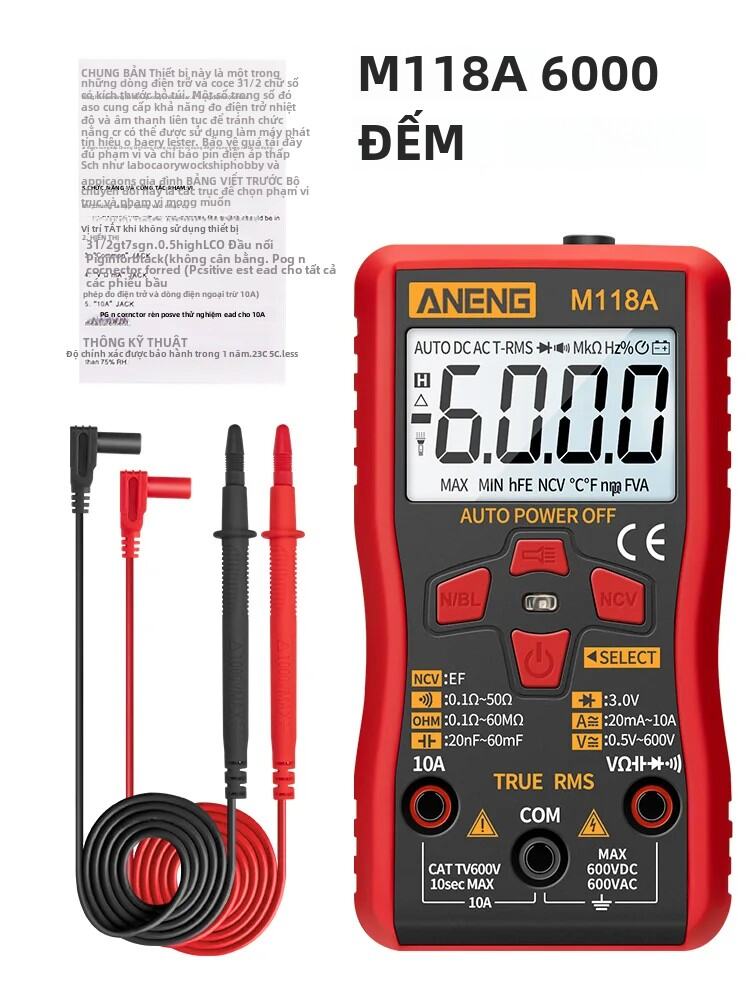 ANENG M118A Kỹ Thuật Số Mini Đồng Hồ Vạn Năng True RMS 6000 Đếm Phạm Vi Tự Động AC/DC Điện Đo NCV Ph