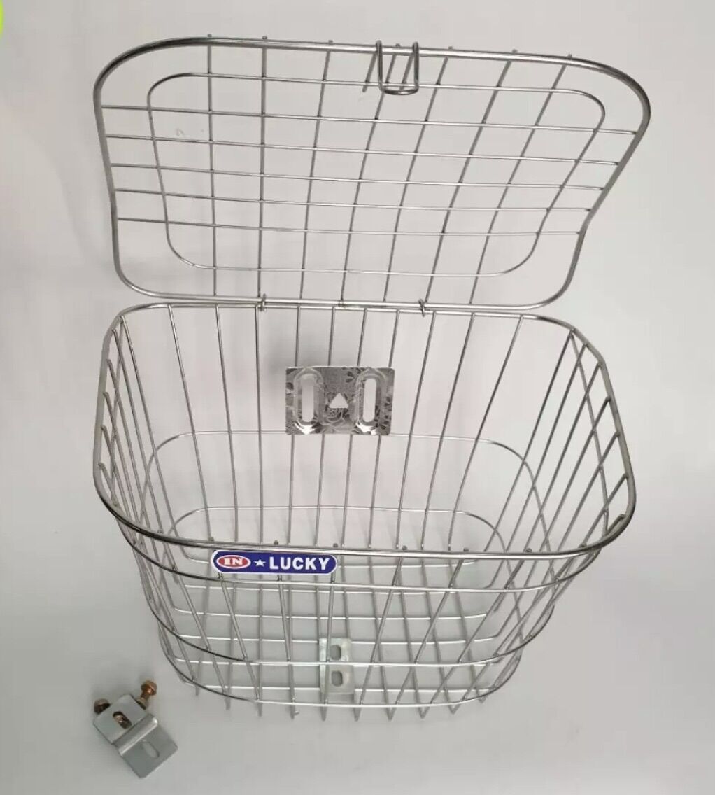 Giỏ rổ xe đạp bằng inox có nắp đậy không rỉ có kèm ốc