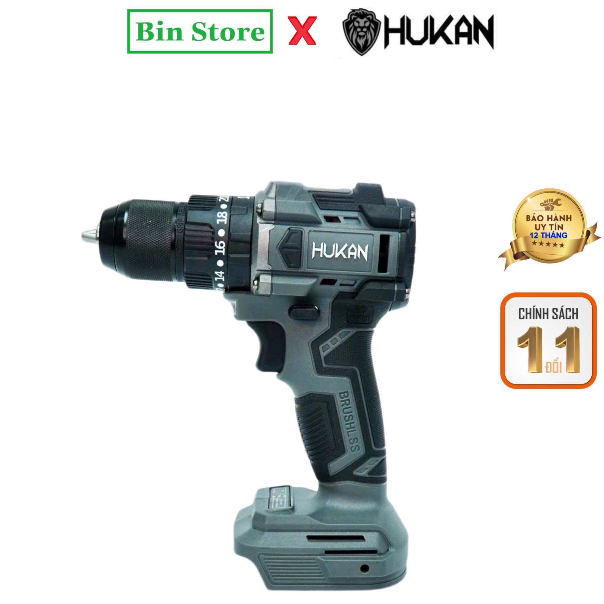 Thân Máy Khoan Dùng Pin Phổ Thông HUKAN HM21 - G2MK1065P - Động Cơ Không Chổi Than - 3 chức năng - Màu xám