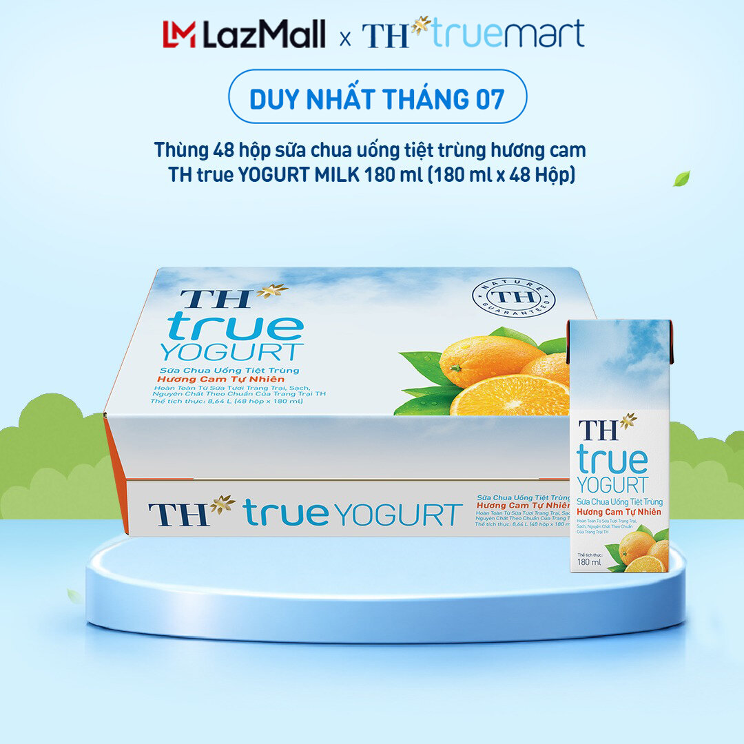 Thùng 48 hộp sữa chua uống tiệt trùng TH true YOGURT hương cam tự nhiên 180 ml (180 ml x 48)
