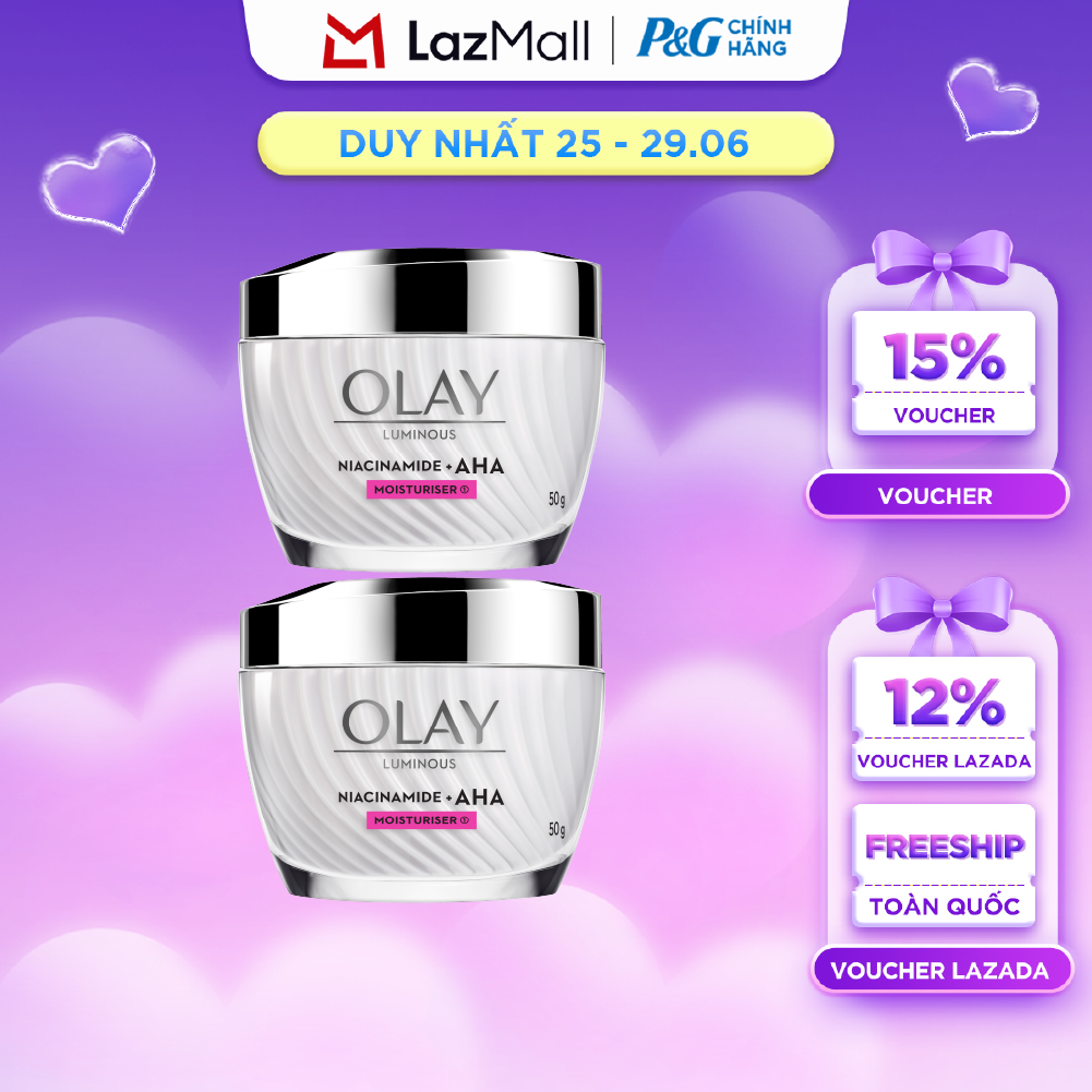 Combo 2 Kem Dưỡng Ban Ngày OLAY LUMINOUS NIACINAMIDE AHA Dưỡng Ẩm Sáng Da, Mờ Thâm Mụn Hũ 50G