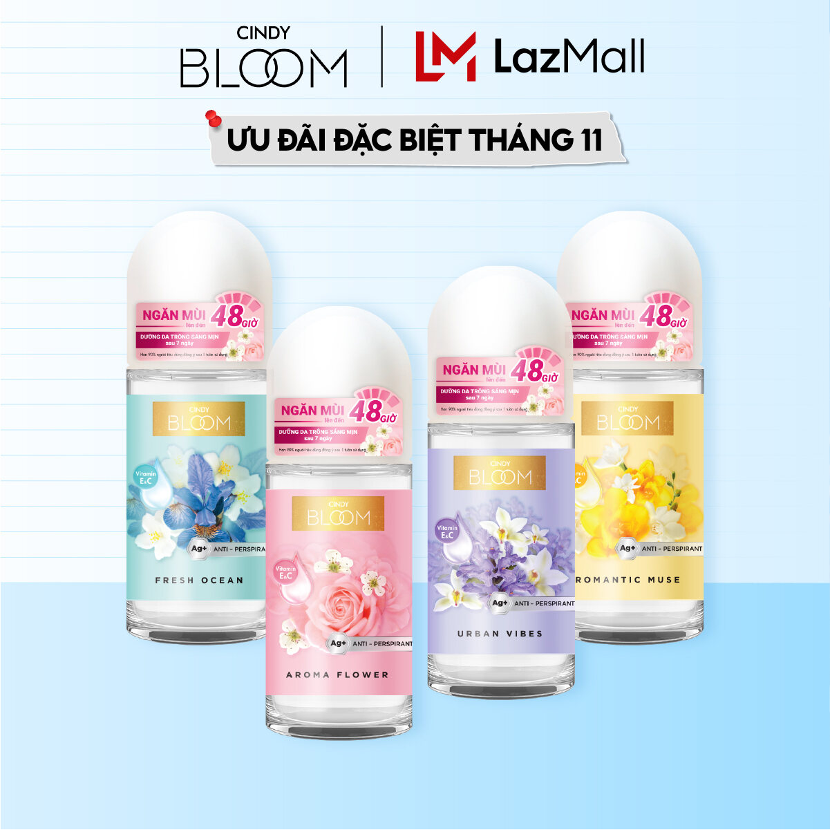 Lăn Khử Mùi Nữ Cindy Bloom Hương Nước Hoa 50ml