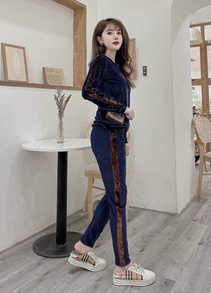 Sét đồ bộ nữ nhung nhập thêu chữ cao cấp