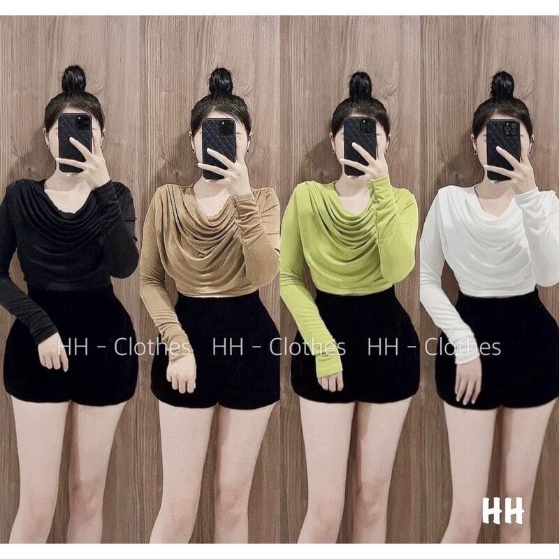 Áo thun nữ tay dài nhũ cổ đỗ xinh kiểu croptop lyiutkx