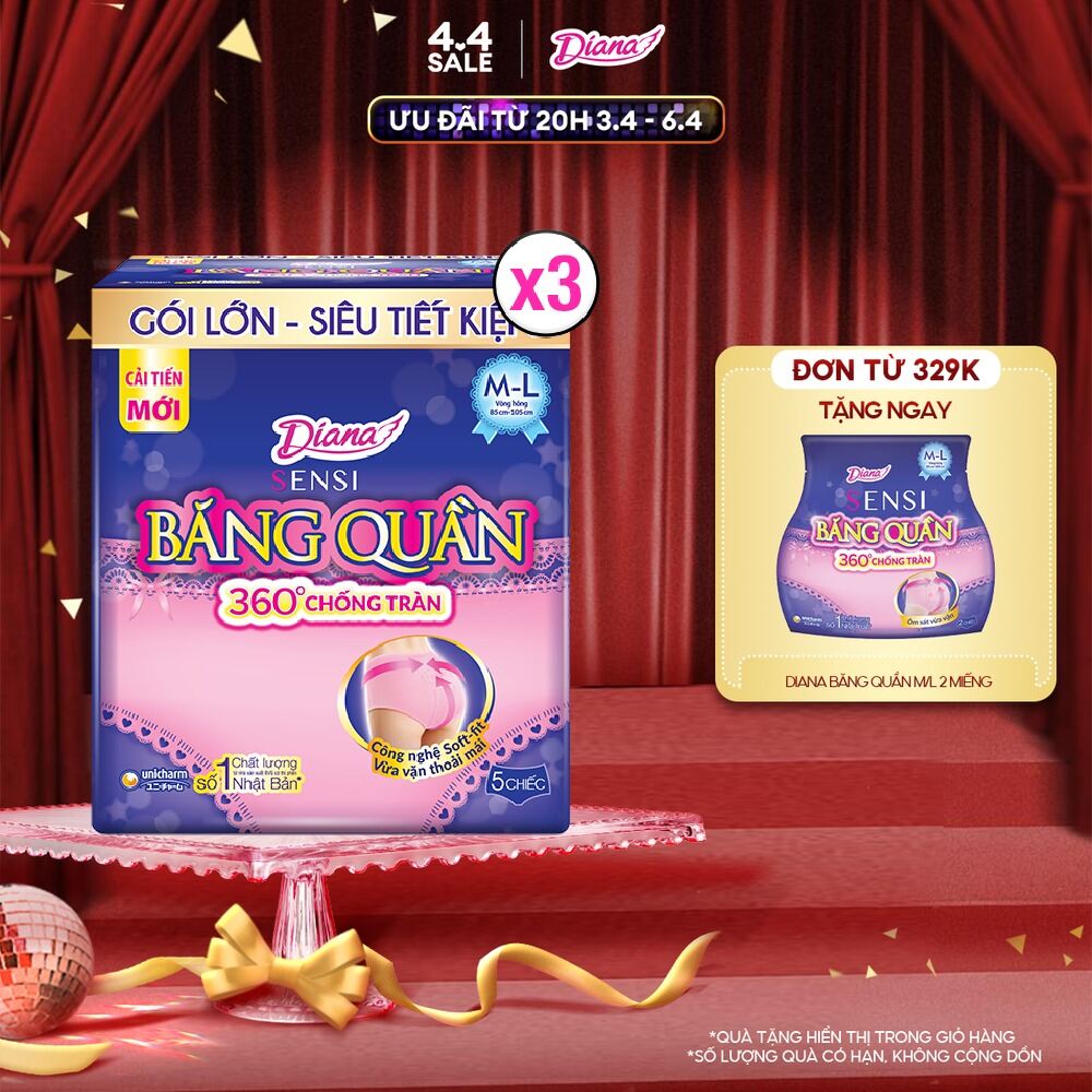 Combo 3 Diana Băng Quần Beauty Hip size M-L 5 chiếc/gói