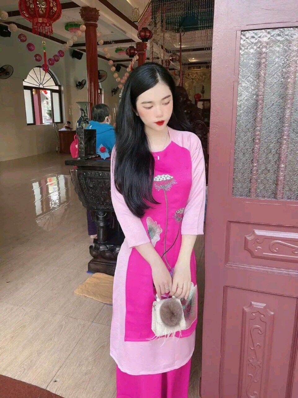 Đồ lam đi chùa - mẫu nữ 2 ta thêu sen tơ lụa cao cấp