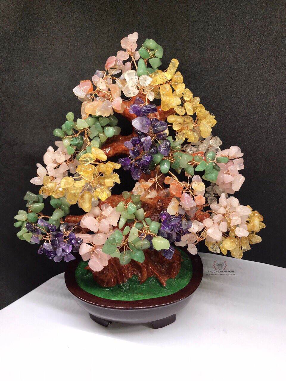 Cây tài lộc phát tài - cây phong thủy bonsai - đá thạch anh ngũ sắc - chuẩn hàng thiên nhiên - cao 30cm