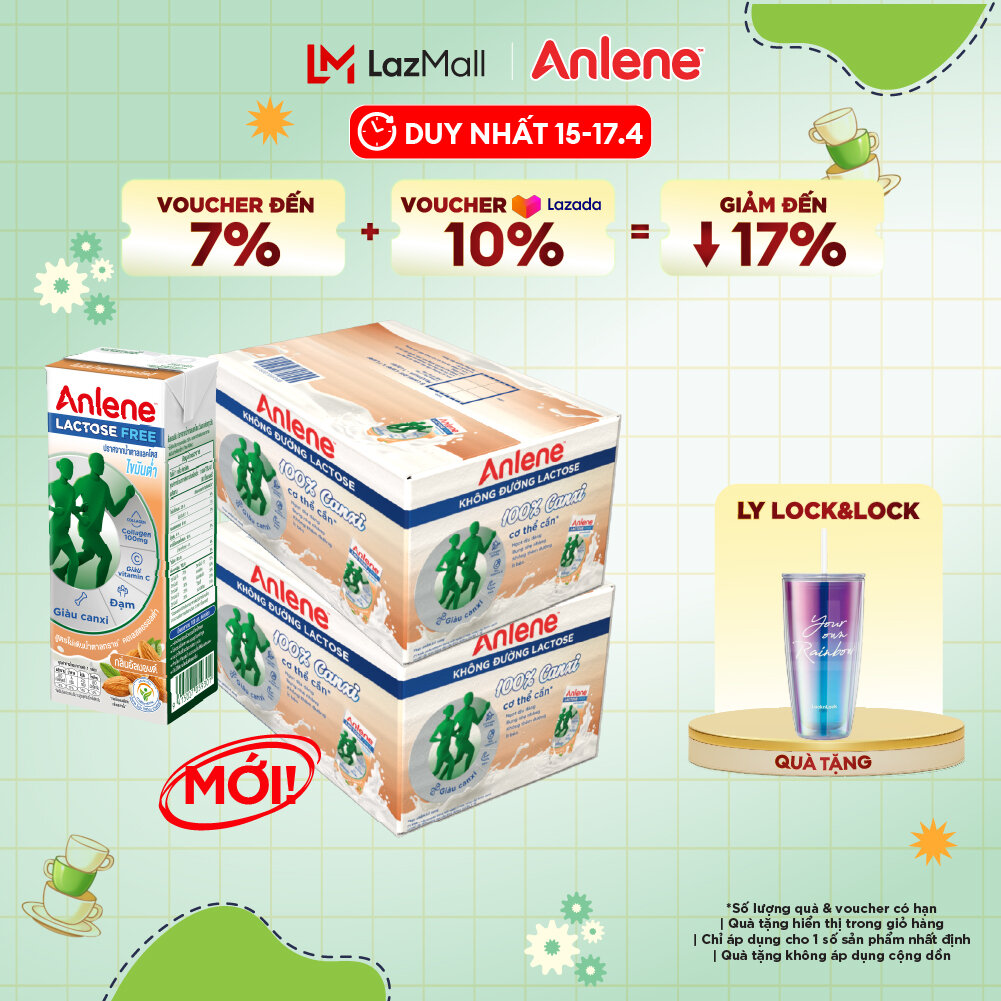 Combo 2 Thùng 36 hộp sữa Anlene không đường Lactose vị hạnh nhân 180ml