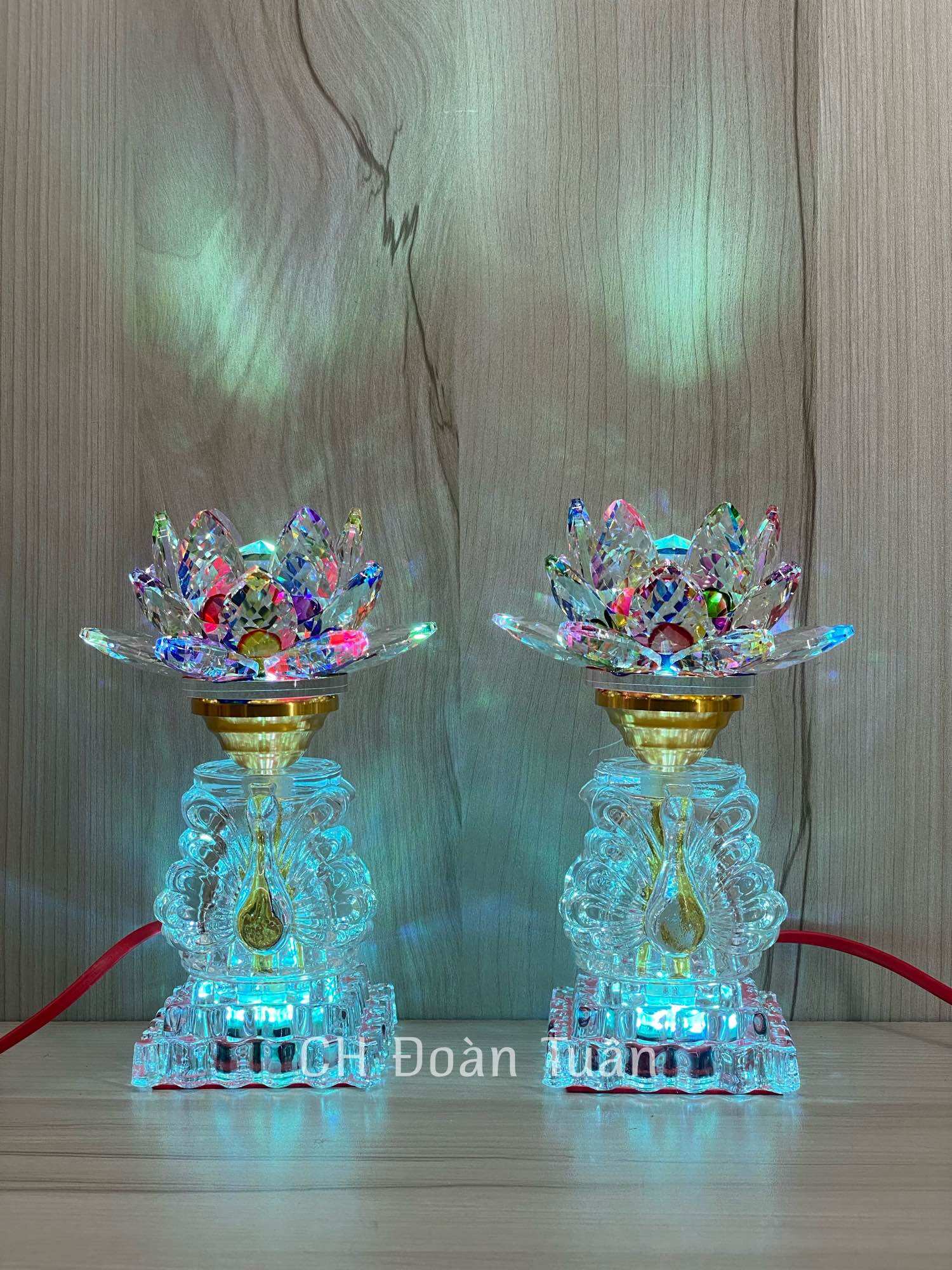 MỘT ĐÔI ĐÈN THỜ PHA LÊ HOA SEN KIỂU DÁNG THIÊN NGA