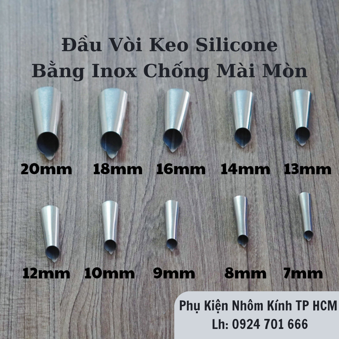 Đầu Vòi Đi Keo Đầu Bơm Keo Silicon Đầu Vòi Súng Bắn Keo Silicon Inox Chống Mài Mòn