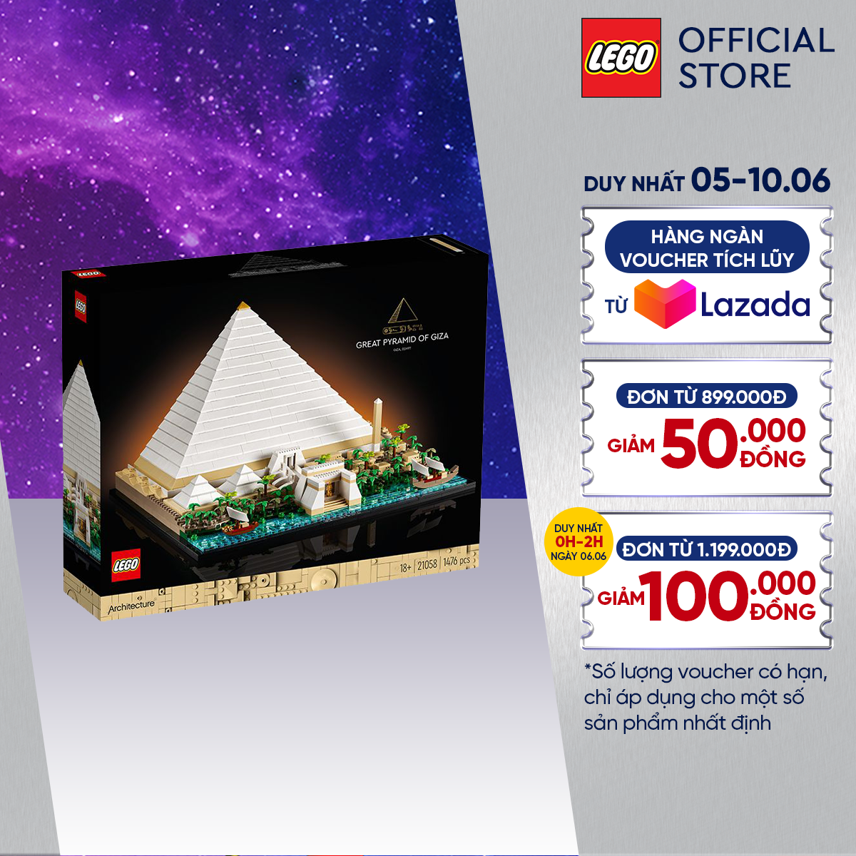 Lego® architecture 21058 đồ chơi lắp ráp kim tự tháp ai cập