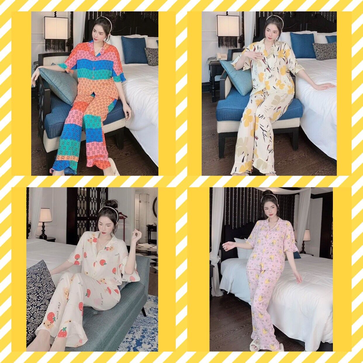 Bộ lụa mango pyjama phối tay xoè quần xoè cao cấp🎀 hỗ trợ miễn phí ship🎀