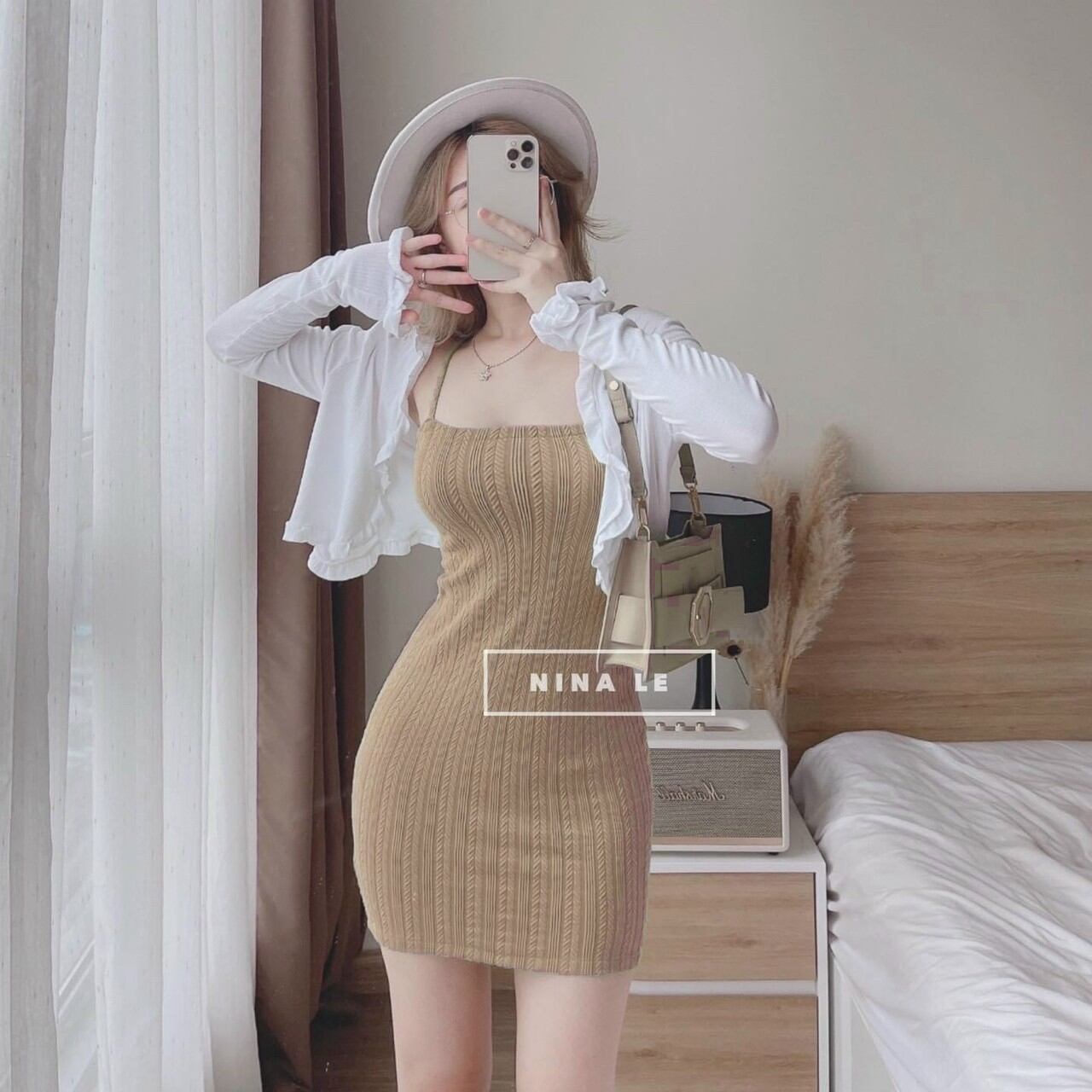 Đầm Body 2 Dây vải Len gân xương cá