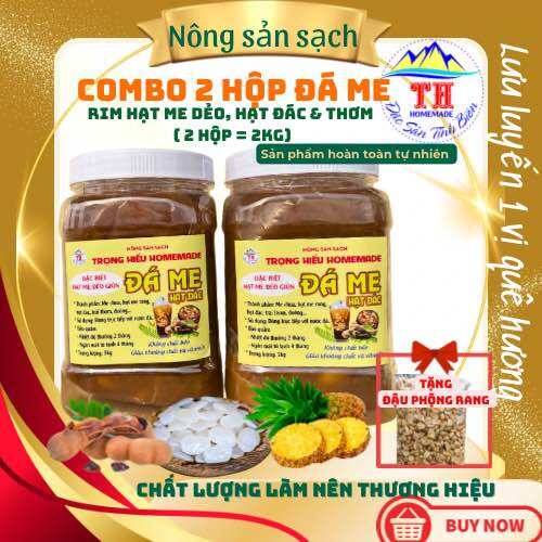 Combo 2 hộp 2kg Đá me rim hạt đác, me ngào khóm, chua chua ngọt ngọt, tặng kèm đậu phộng rang ( 2kg mỗi hộp 1kg)
