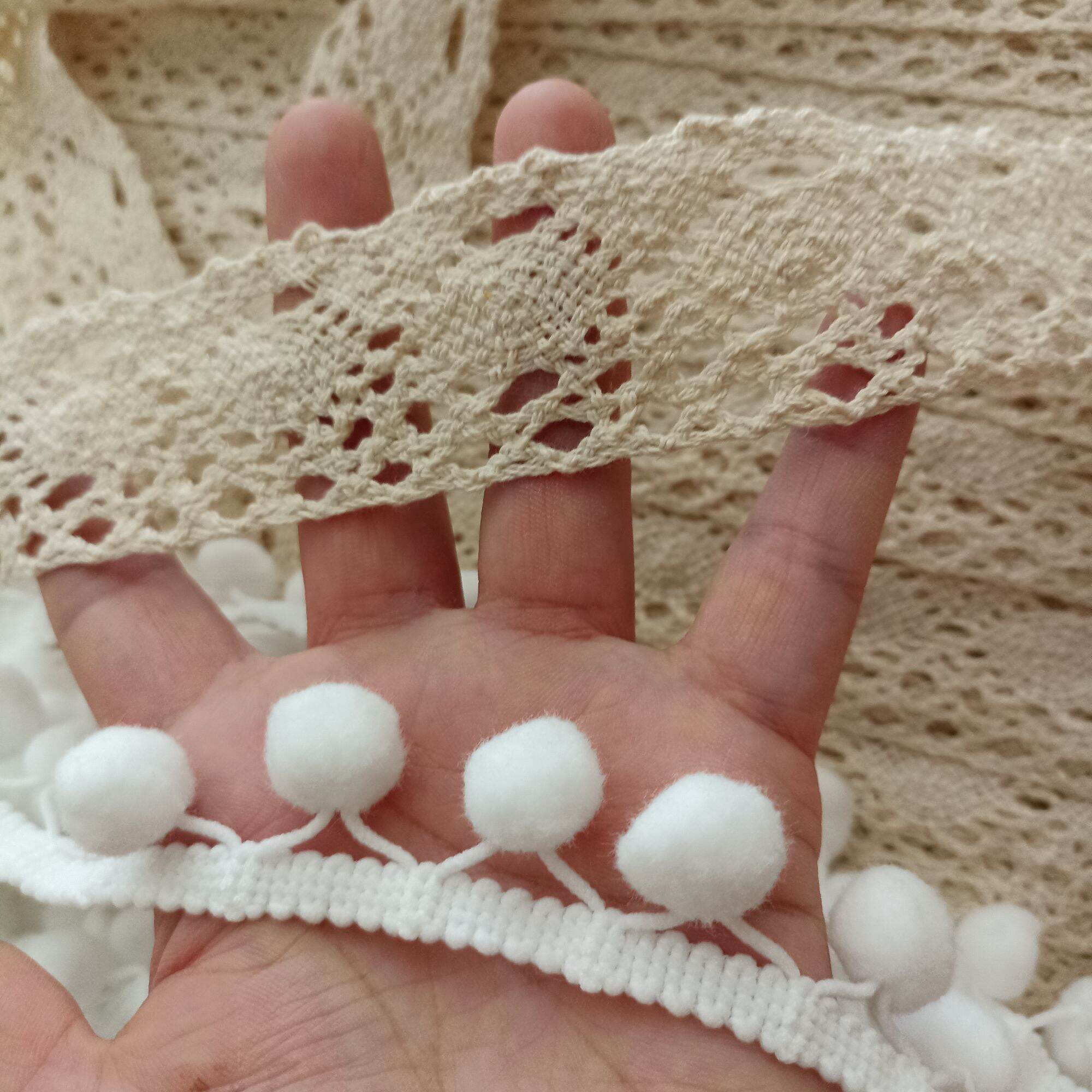 1 mét ren trang trí ren pom ren quả bông ren cotton móc ren tua rua ren sợi trang trí ren sợi cotton