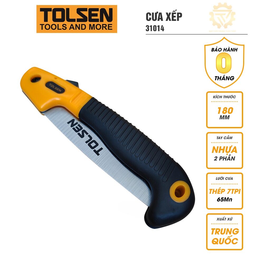 Cưa xếp 180mm TOLSEN 31014 dùng để cưa gỗ, cành cây có thể gấp lại tiện lợi khi không sử dụng