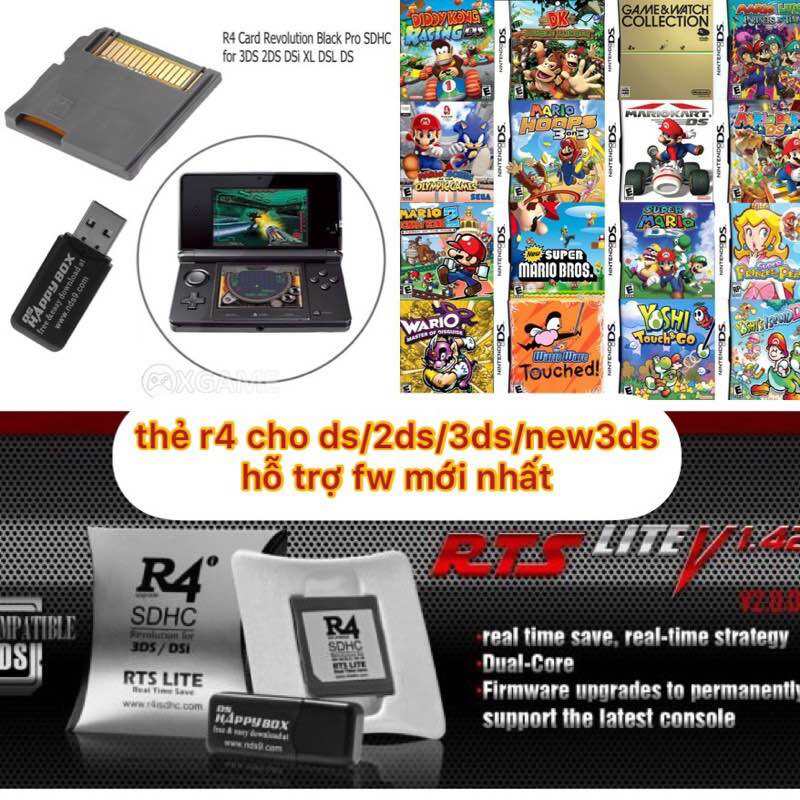 Thẻ R4i SDHC 32GB chứ 250 game NDS dùng cho máy DS 2DS 3DS New3DS