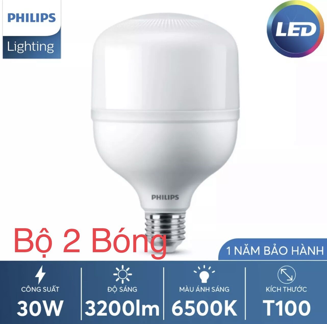 Bộ 2 bóng led bulb 30w hi - lumen g3 philips. bóng đèn tròn kín nước 30w đui e27 siêu sáng philips. chính hãng philips mới 100%. led bulb philips.