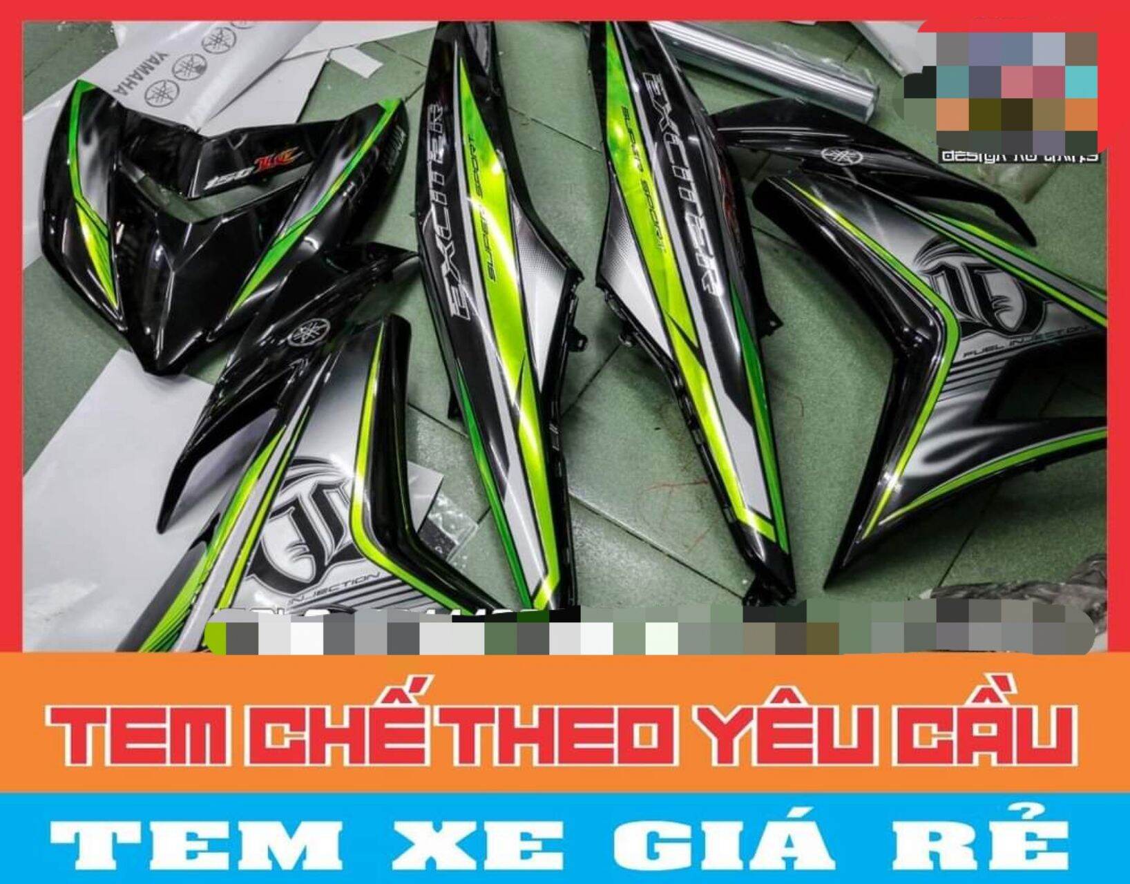 Tem rời exciter 150 đen phối bạc xanh
