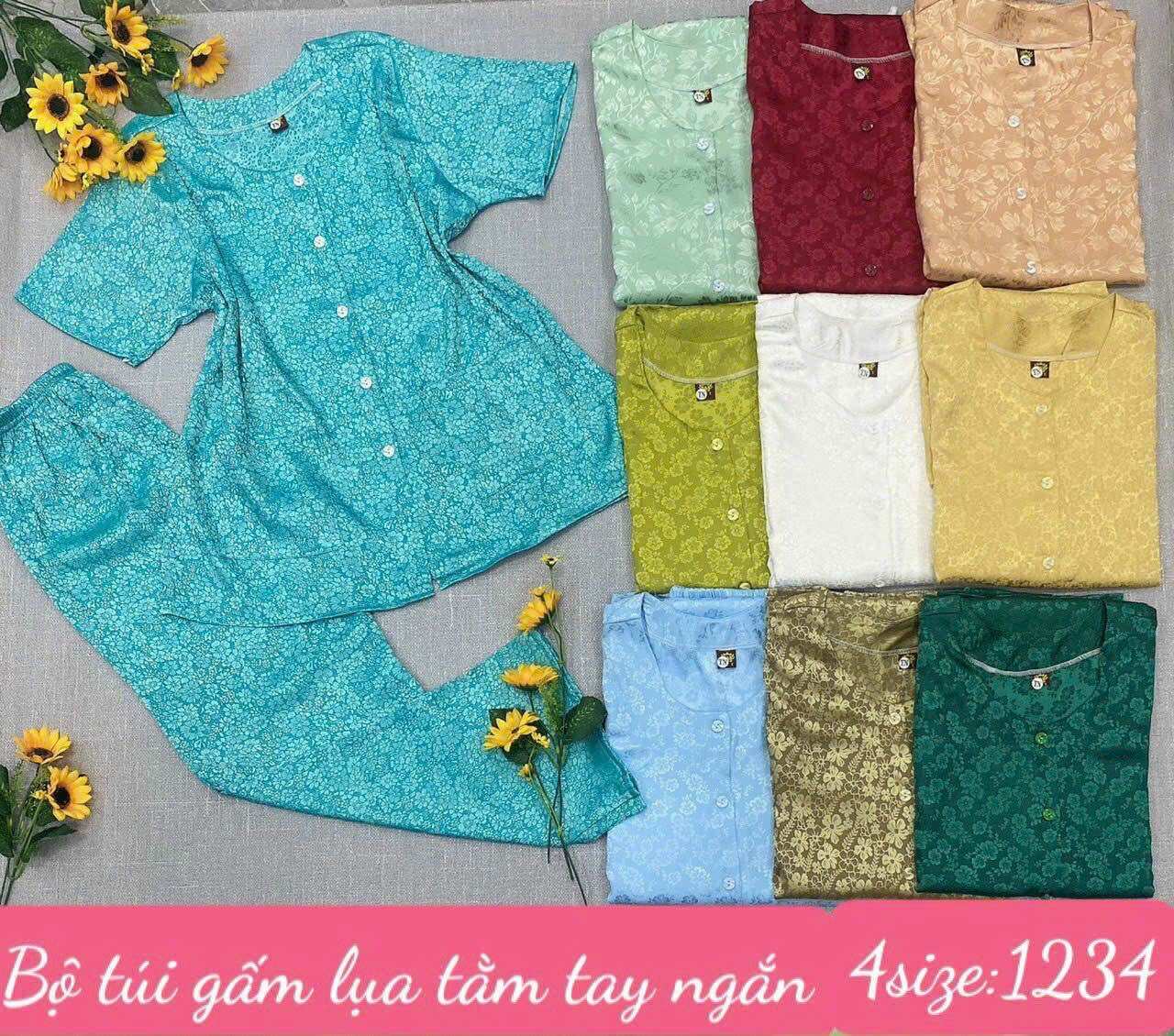Đồ bộ bà ba vải gấm lụa tằm tay ngắn