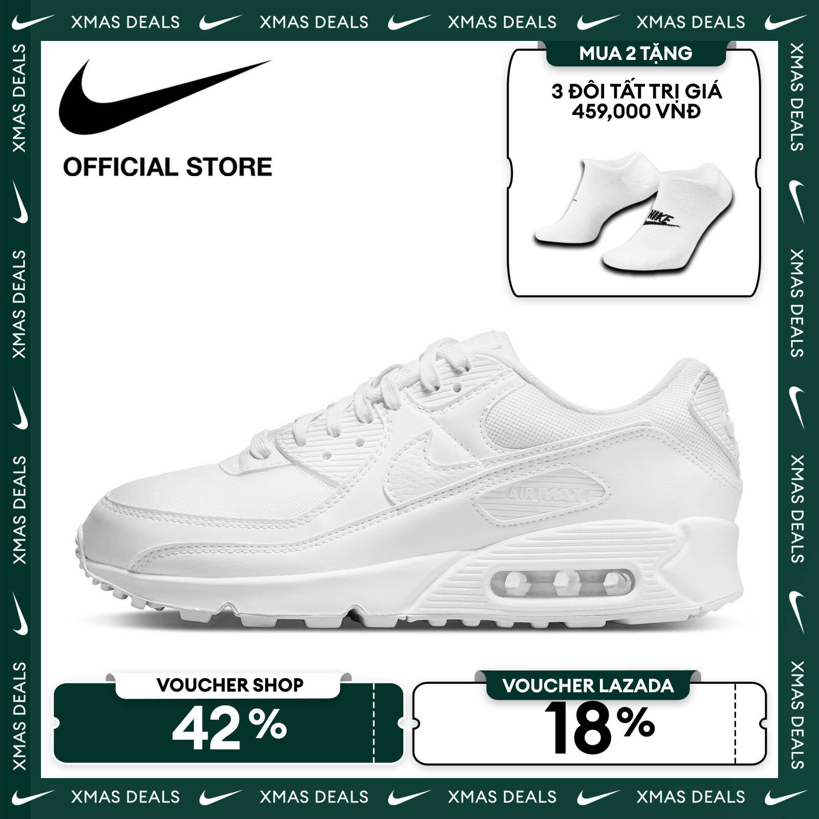   VOUCHER 42% + MUA 2 TẶNG VỚ  Giày thể thao nữ Nike Air Max 90 - WHITE 