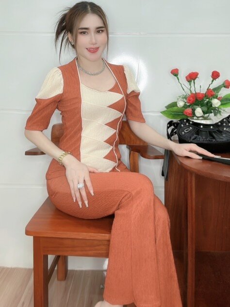 sét bộ phối de thương quần ống loe