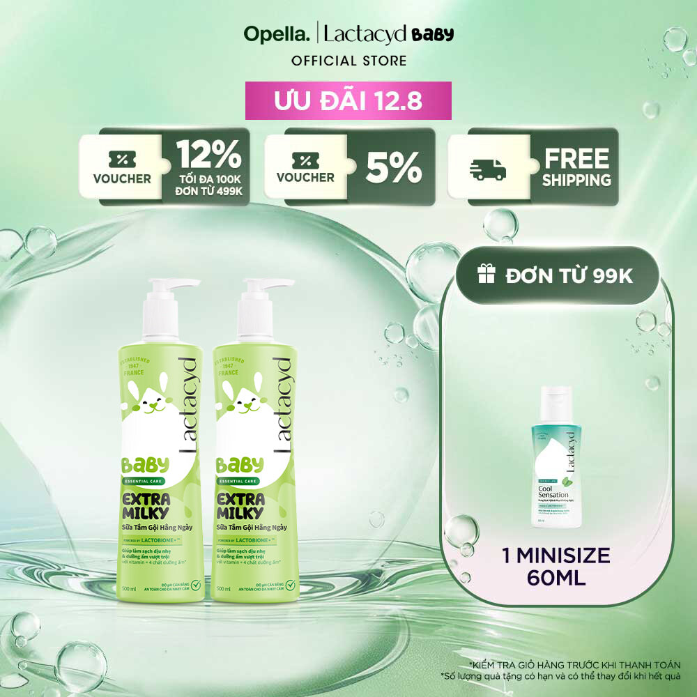 Bộ 2 chai Sữa Tắm Gội Trẻ Em Lactacyd Baby Extra Milky Làm Sạch Dịu Nhẹ và Dưỡng Ẩm Vượt Trội 500ml/chai