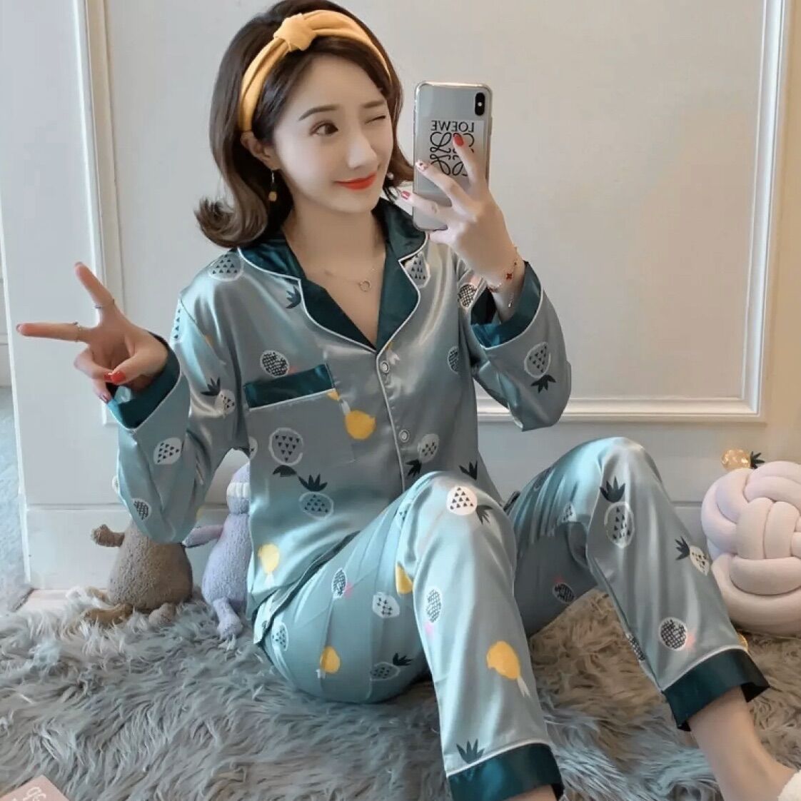 [HCM]SET BỘ  NGỦ PIZAMA LỤA TAY DÀI - D89