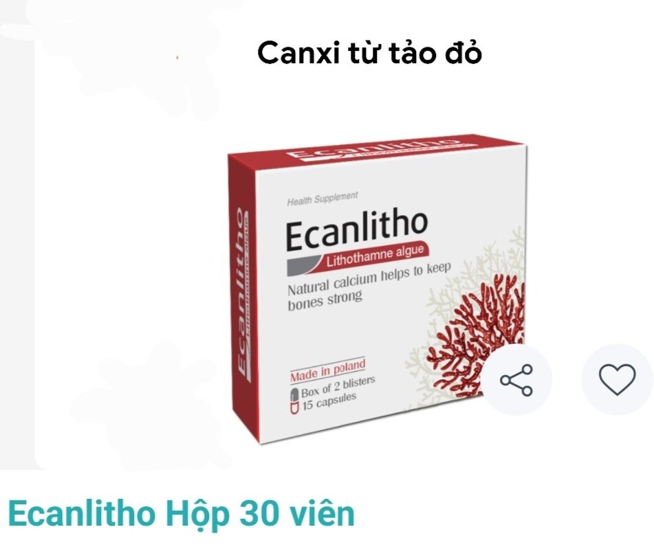 Hộp 30 viên Thực phẩm chức năng Canxi hữu cơ từ tảo đỏ Ecanlitho cho mẹ bầu