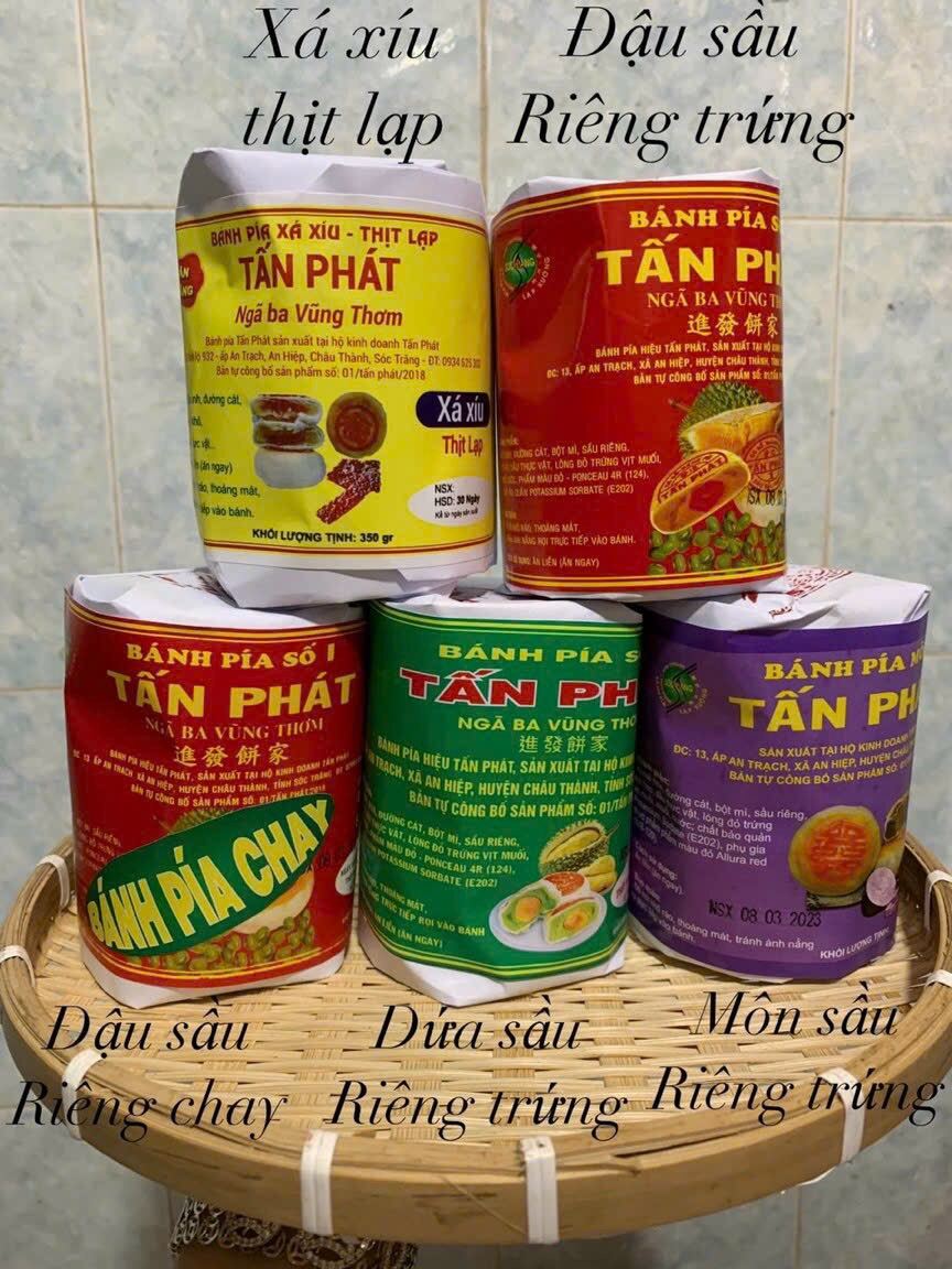 Bánh pía xưa gói giấy Tấn Phát nhân khoai môn/ đậu/ đậu lá dứa trứng muối 350gr/cây 4cái