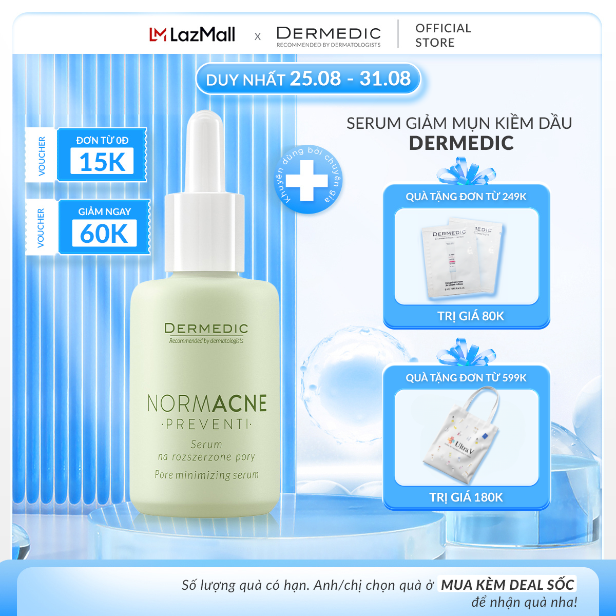 Serum kiềm dầu se khít lỗ chân lông cho da dầu mụn NORMACNE Widened Pores Dermedic 30ml - Dermedic