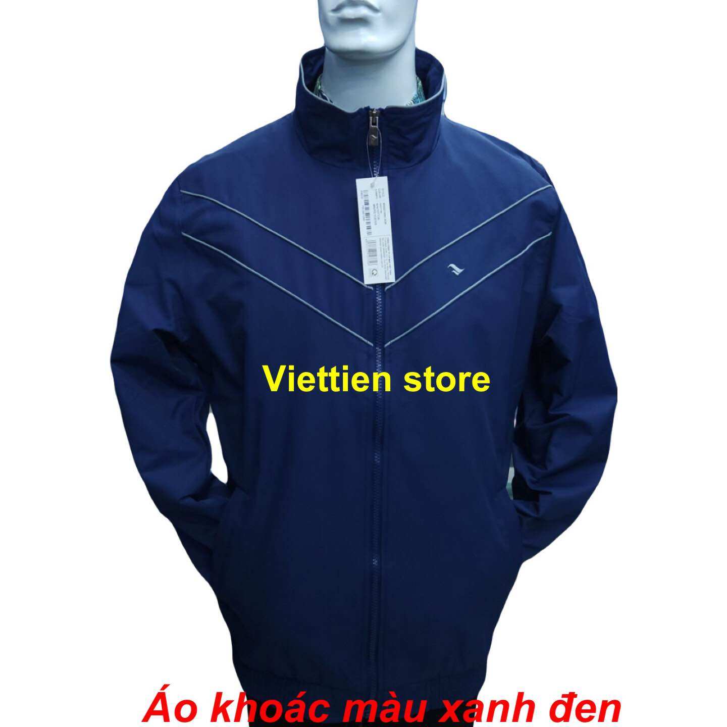 Áo khoác việt tiến màu xanh đen navy 2 lớp khoá kéo
