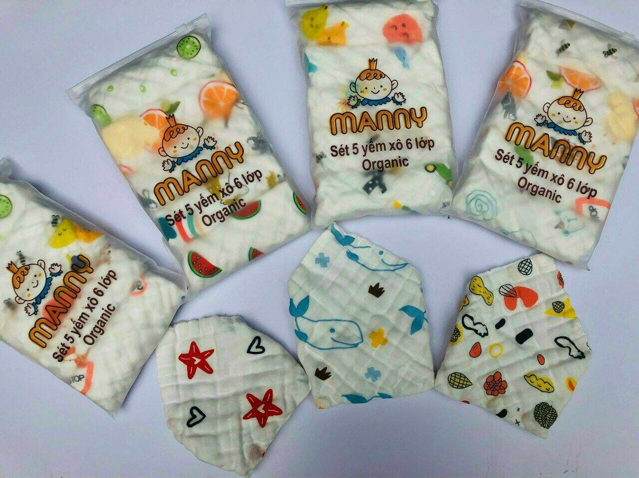 Khăn yếm xô 6 lớp cho bé có cúc bấm