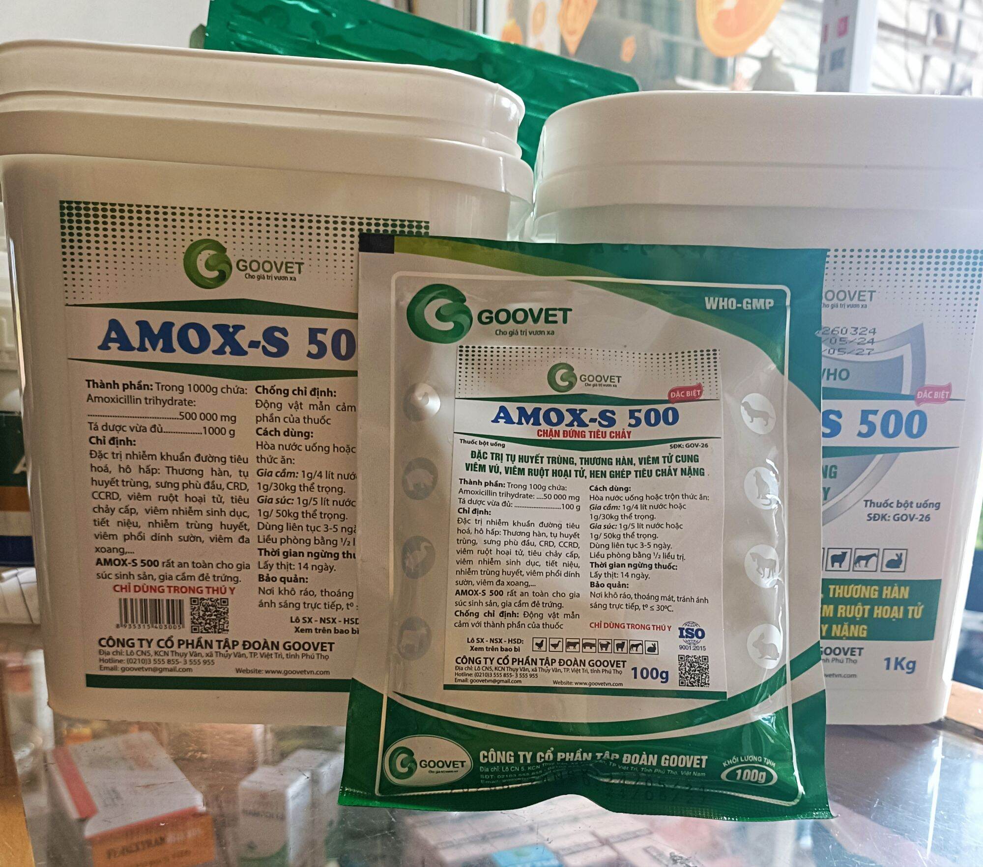 AMOX S500 50% viêm ruột hoại tử viêm tử cung viêm vú tụ huyết trùng hen ghép tiêu chảy... GOOVET gói